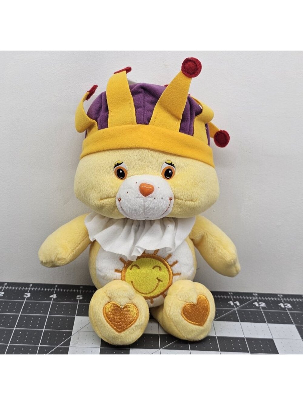 Care Bears King Funshine Bear Plush Toy Yellow Crown 2004 Joke-a-Lot Series